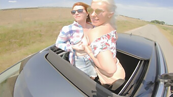 Pov Fun With Two Blonde Hitchhikers In A Car