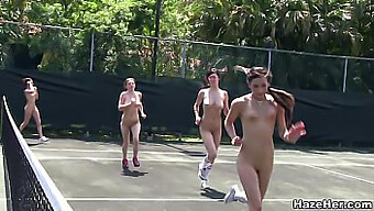 Amateur College Students Engage In Lesbian Hazing On Tennis Court