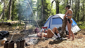 Outdoor Camping Adventure With A Blonde And A Brunette