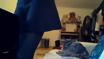 Laptop Camera Girl Puts On Pantyhose