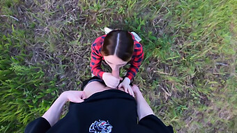 Public Outdoor Blowjob With A Perverted Teen Who Loves Cum On Her Titties