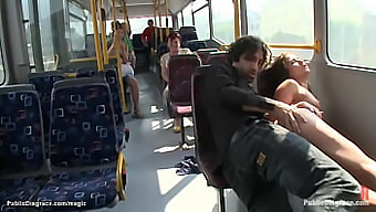 A Petite European Woman Engages In Public Sex On A City Bus