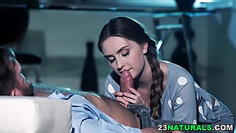 Lena Reif Gives Her Hard Working Man A Deep Blow Job In Pyjamas.